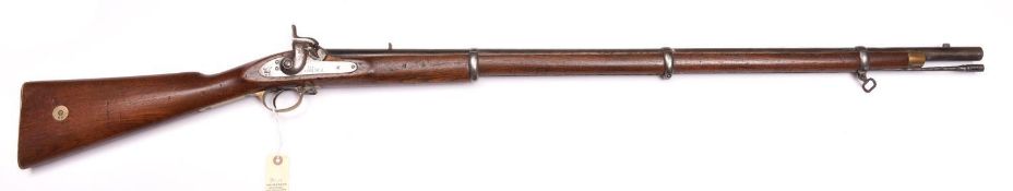 An Indian 12 bore Enfield type 3 band percussion musket, 54½” overall, barrel 38" with standing