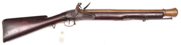 A rare East India Company brass-barrelled flintlock large pattern musketoon, 39" overall, part