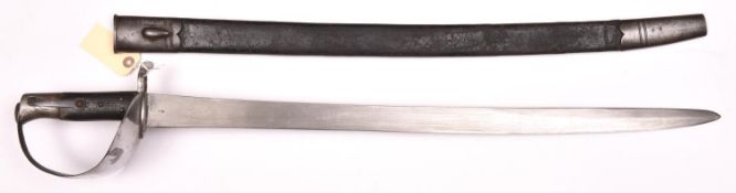 A scarce 1859 pattern cutlass bayonet for the naval rifle, blade 26", Solingen knight’s helmet
