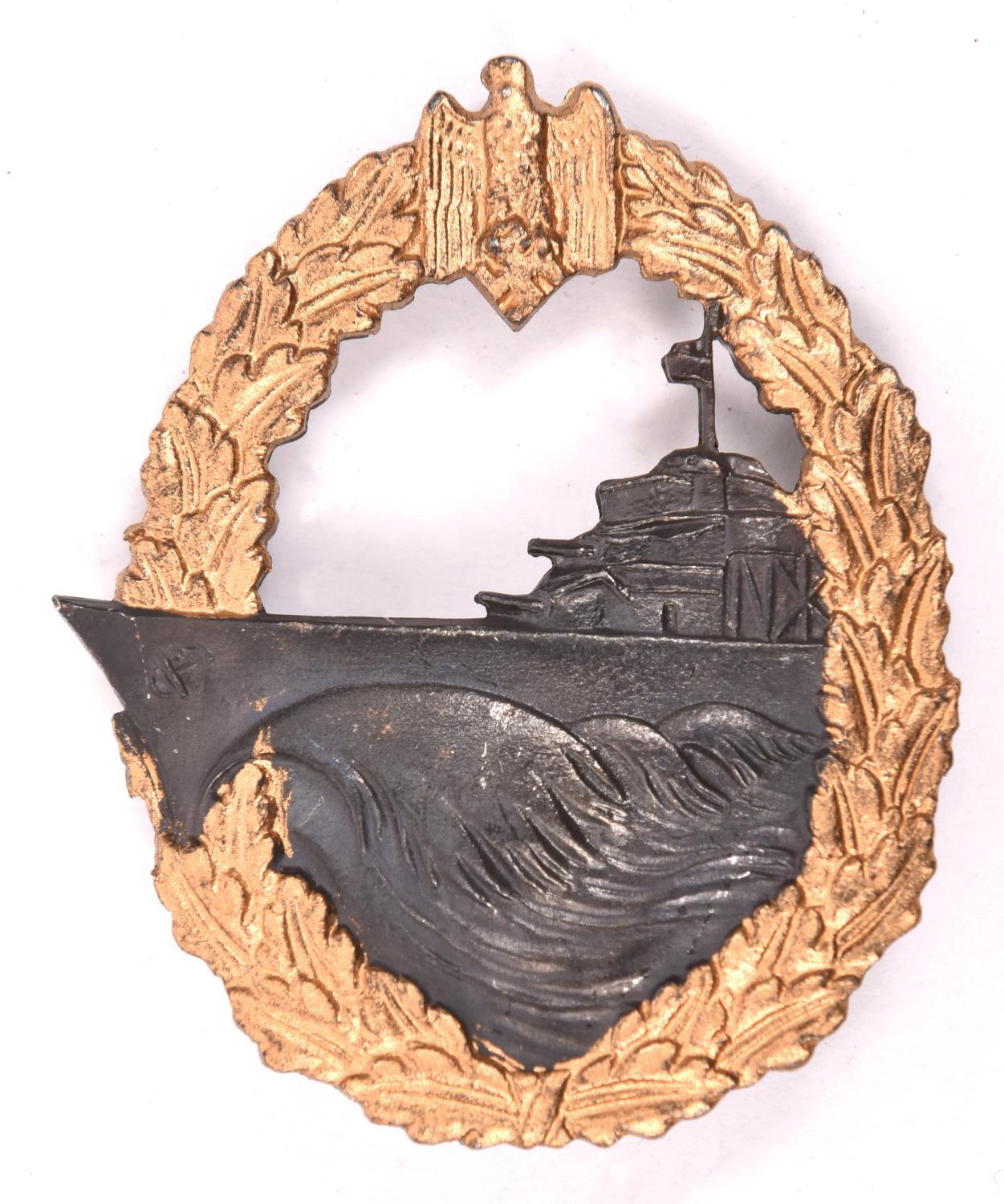 A Third Reich Destroyers war badge, gilt and bronzed finish, marked on back “S.H.U.Co” VGC £50-80