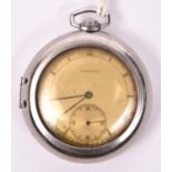 A Longines pocket watch, 1930s, with silvered dial, Roman numerals, seconds dial, the chrome