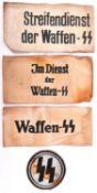 3 Third Reich Waffen SS armbands, printed with “Im Dienst Der Waffen SS”, “Waffen SS” and “