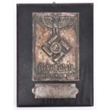 A good Third Reich RAD plaque of plated metal, separate lower plate engraved “4/141 STEINAU”, all