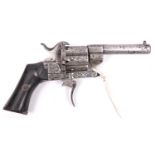 A 6 shot 7mm Lefaucheux double action pinfire revolver, number 183308 (faint), c 1865, round