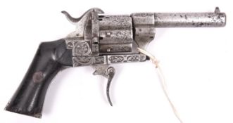 A 6 shot 7mm Lefaucheux double action pinfire revolver, number 183308 (faint), c 1865, round