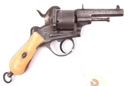 A Belgian 6 shot 9mm Lefaucheux double action pinfire revolver by Francotte, c 1863, number 07900,