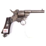 A French 6 shot 7mm double action pinfire revolver, c 1865, round barrel 90mm stamped at the