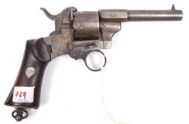 A French 6 shot 7mm double action pinfire revolver, c 1865, round barrel 90mm stamped at the