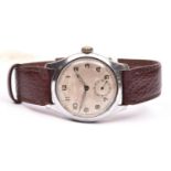 Mulco wristwatch. Plated case, brushed finish, wear to plating, 32mm without crown. Screw