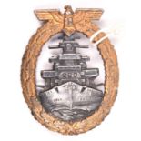 A good quality Third Reich High Seas Fleet badge, by R.S. & S. (Richard Sieper), with gilt wreath