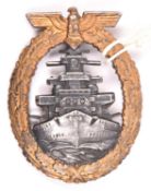 A good quality Third Reich High Seas Fleet badge, by R.S. & S. (Richard Sieper), with gilt wreath