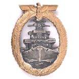 A Third Reich High Seas Fleet badge, by Adolf Bock for Schwerin, Berlin, with gilt wreath and grey