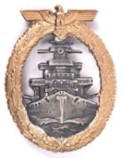 A Third Reich High Seas Fleet badge, by Adolf Bock for Schwerin, Berlin, with gilt wreath and grey