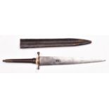 A late 17th century private purchase plug bayonet, tapered double edged blade 11", struck on both