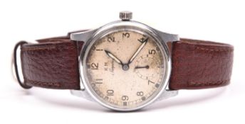 KM marked Siegerin wristwatch. Serial 129207. Plated case, brushed finish, minimal plating wear,