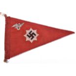 A Third Reich RLB vehicle pennant, embroidered with alloy thread eagle and swastika etc. 14" x 9".