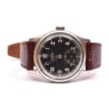 DH marked Recta wristwatch. Serial D596757H. Plated case, brushed finish, wear to plating, 34mm