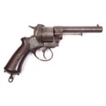 A French 6 shot 12mm Lefaucheux Model 1862 double action pinfire revolver, number 05438 below the