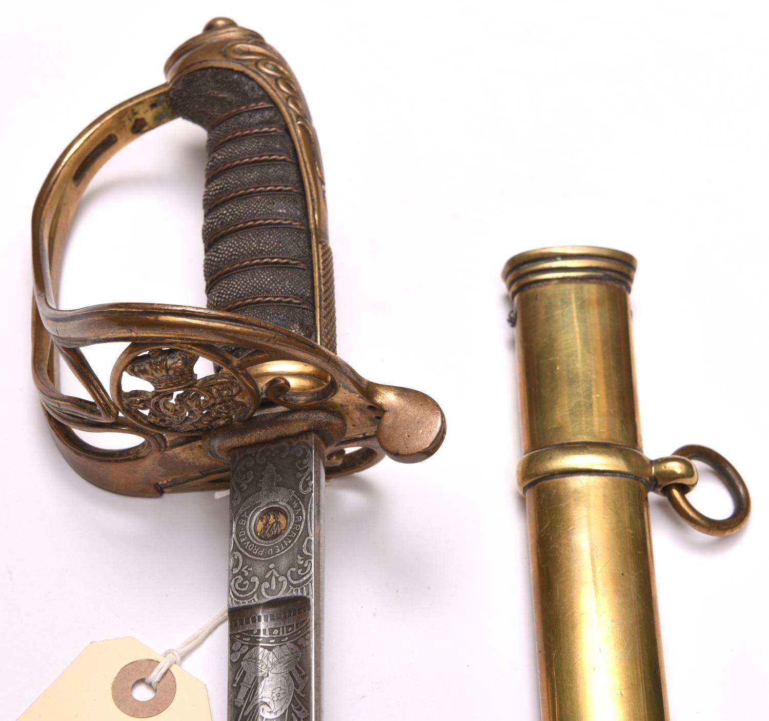 A good Victorian 1822 pattern field officer’s sword, blade 32½” with maker’s name “W. Buckmaster and - Image 2 of 2