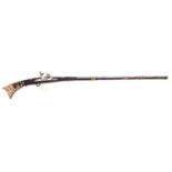 An Arab flintlock jezail, 60" overall, barrel 44½”, wood and bone stock, metal mounts GC (lock