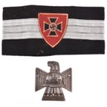 A Third Reich Stahlhelm Old Comrades armband, also a pressed metal badge “13 R.F.S.I. Berlin, 4