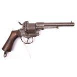 A Belgian 6 shot 12mm Lefaucheux double action pinfire revolver, number 71583, round barrel 155mm,