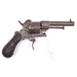 A Belgian 6 shot 7mm Lefaucheux double action pinfire revolver, number 221932, c 1865, round