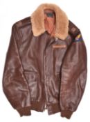A modern copy of a US Army Air Force A2 dark brown leather flying jacket, with sheepskin collar,