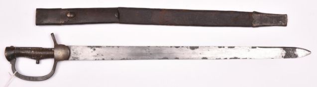 A rare 1st pattern Baker Rifle sword bayonet, plain blade 23", brass hilt with vertical grooves,