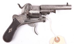 A Belgian 6 shot 7mm Lefaucheux double action pinfire revolver c 1865, number 273262, octagonal