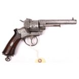 A French 6 shot 12mm Lefaucheux Model 1856 double action pinfire revolver, number 7277, round barrel