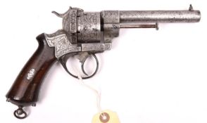 A French 6 shot 12mm Lefaucheux Model 1856 double action pinfire revolver, number 7277, round barrel