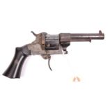 A French 6 shot 7mm Lefaucheux double action pinfire revolver c 1865, number 9741 next to “LF” mark,