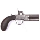 A double barrelled 80 bore over and under tap action percussion boxlock pistol, c 1820, converted