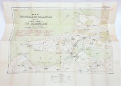 A pre WWI War Office map on linen of the “Peninsula of Gallipoli and the Asiatic shore of the