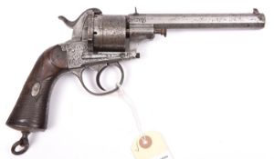 A Belgian 6 shot 12mm Lefaucheux double action pinfire revolver by Francotte, c 1865, number