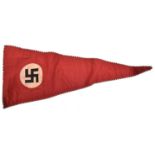An NSDAP Party triangular car pennant, with woven insignia and corded edge, 21" x 8½” GC (no means