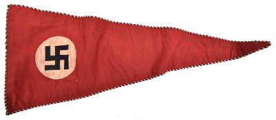 An NSDAP Party triangular car pennant, with woven insignia and corded edge, 21" x 8½” GC (no means