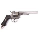 A Belgian 6 shot 12mm Chaineux double action pinfire revolver c 1865, round barrel 155mm, the breech