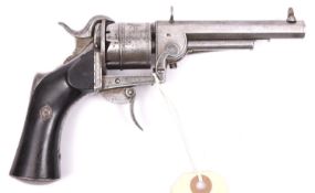 A Belgian 5 shot 7mm Loron double action pinfire revolver, number 4583, c 1862, sighted octagonal