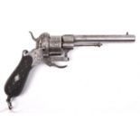 A Spanish 6 shot 12mm double action pinfire revolver, c 1865, round barrel 155mm lightly silver