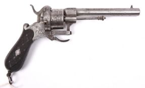 A Spanish 6 shot 12mm double action pinfire revolver, c 1865, round barrel 155mm lightly silver