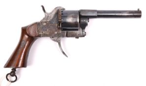 A French 6 shot 7mm double action pinfire revolver, c 1860, round barrel 95mm, no visible