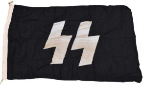 A Third Reich SS black flag, 55" x 33" with SS runes in centre. GC £120-150