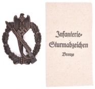 A Third Reich Infantry Assault badge in bronze, with flat back and round pin. GC (the back very