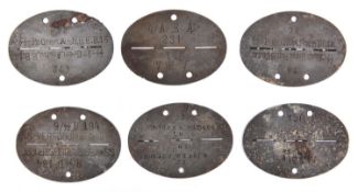 6 WWII German oval zing “dog tags”:”SS-Pz.Gren. Ausb. u.E.B.16" and number 472; “SS-PANZ.GREN. RGT.