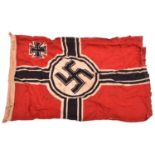 A small Third Reich pattern Reichskriegsflagge, printed on linen, 33" x 21", GC (creased, stained