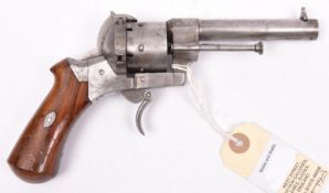 A French 6 shot 9mm Lefaucheux model 1858 self cocking pinfire revolver, number 26943, round