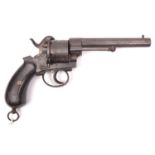A Belgian 6 shot 12mm double action pinfire revolver c 1870, octagonal barrel 145mm with rounded