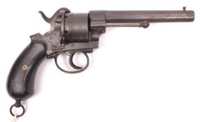 A Belgian 6 shot 12mm double action pinfire revolver c 1870, octagonal barrel 145mm with rounded